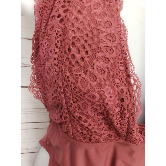 Xhilaration Women's‎ Plum Burgundy One Piece Swimsuit Bathing Suit Size Medium - Picture 7 of 9